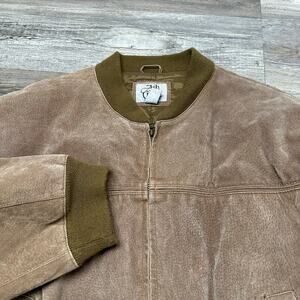 Vintage Ash Creek Tan Men L Full Zip Shoulder Pads Quilted Leather Bomber Jacket
